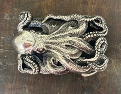 Vintage Silver Octopus Belt Buckle Intricate Tentacle Design Western Style