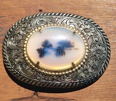 VINTAGE GENUINE AGATE AND BRASS BELT BUCKLE WITH ORIGINAL BOX NOS NIB