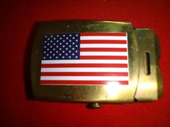 Patriotic SUPPORT OUR TROOPS Metal Pin + USA AMERICA Flag Brass Belt Buckle