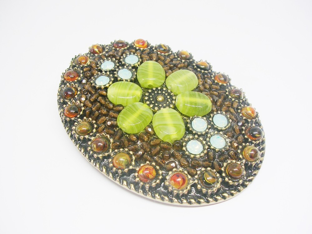 Belt Buckle Western Style Multi Color Beads Brass Finish