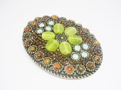 Belt Buckle Western Style Multi Color Beads Brass Finish