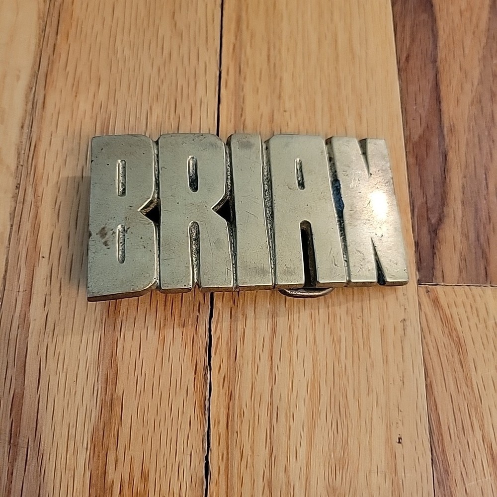 Vintage 70&rsquo;s ~ BRIAN ~ Antique Brass ~ Taiwan Handcrafted Belt Buckle