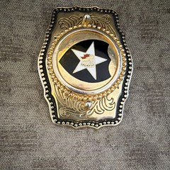 Men&rsquo;s Western Star Belt Buckle, Gold/Silver Metal Black Inlay Antique 1.5in