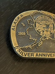 Vintage Collectible Alaska Statehood Solid Bronze Rainbow Metals Belt Buckle