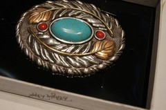 Blazin Roxx Western Belt Buckle Oval Turquoise Stone with Feathers 37961