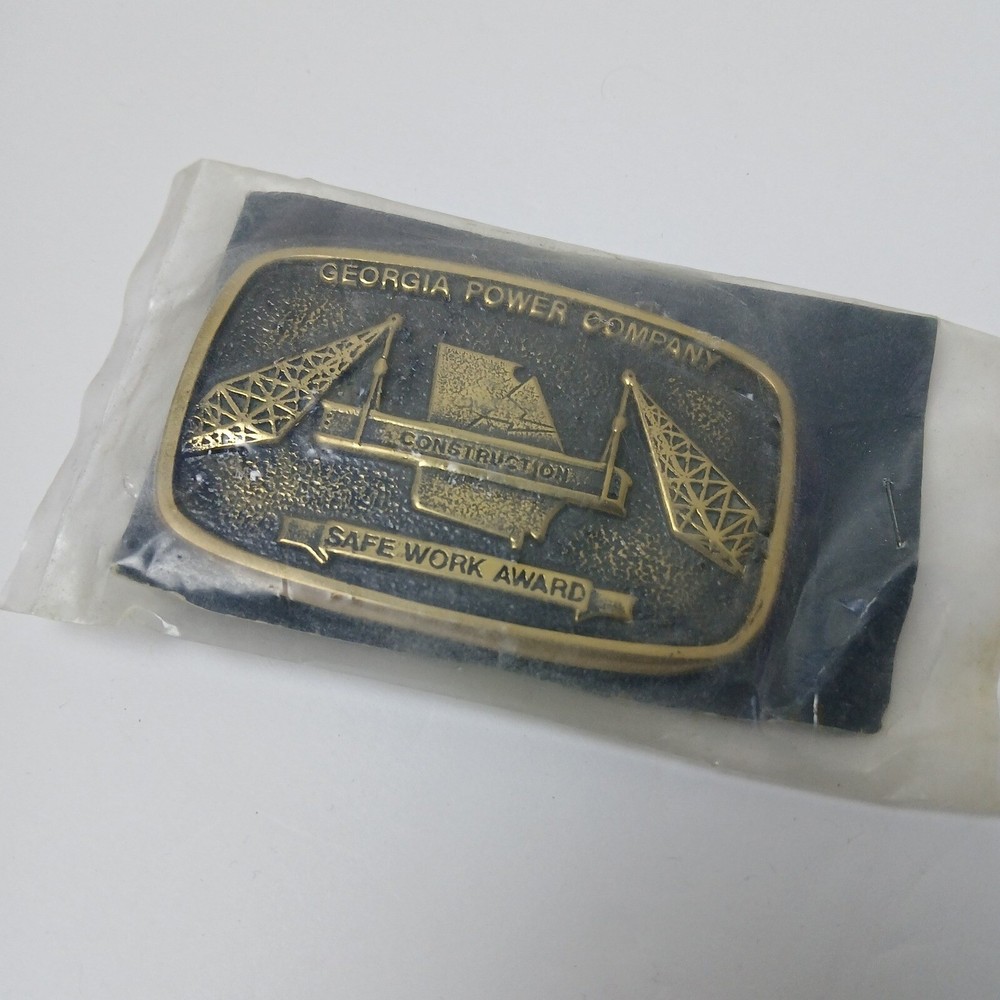 Georgia Power Company Construction Safe Work Award Belt Buckle Brass