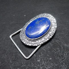 Handcrafted 925 Sterling Silver Natural Lapis Lazuli Oval Cabochon Belt Buckle