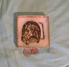 Vintage Metal Belt Buckle, Nice Brass Horse Head, Nice Western Design