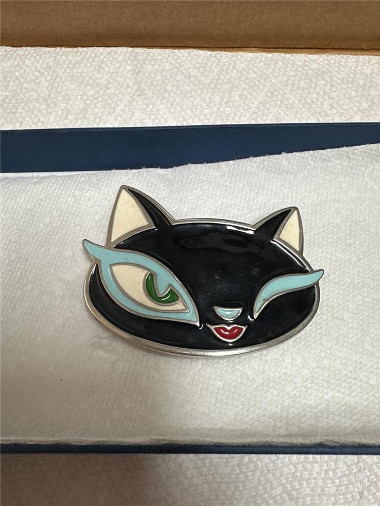 Vintage Enamel Cat Belt Buckle