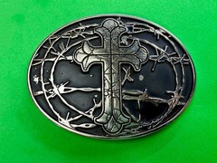 Iron Cross Barbed Wire Religious Gothic Punk Bikers Chrome Brand Belt Buckle
