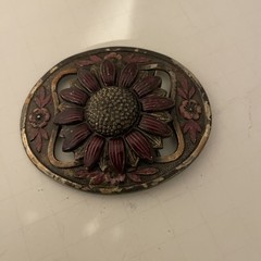 Vintage Flower Oval Belt Buckle – Stamped –
