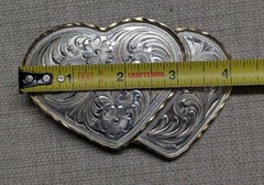 vintage DOUBLE HEARTS belt buckle WESTERN german silver ALPACA cowboy rodeo