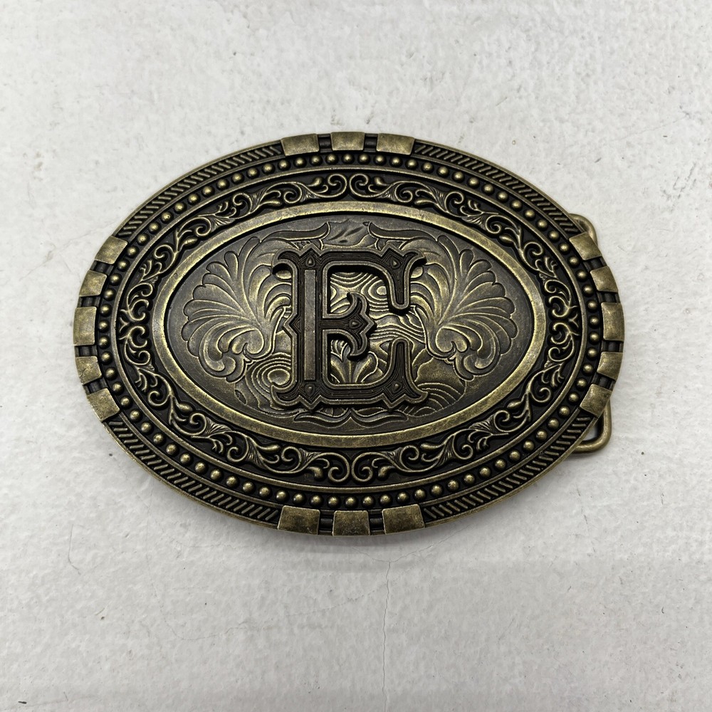 KDG Brass Western Oval Belt Buckle Personalized Letter ‘E’ Initial Adult Unisex