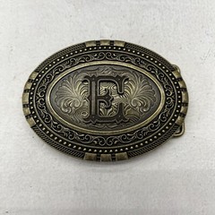 KDG Brass Western Oval Belt Buckle Personalized Letter ‘E’ Initial Adult Unisex