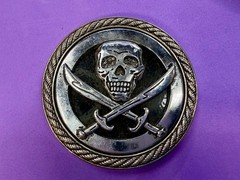 Skull and Crossed Swords Rope Pattern Border Silver Color Round Belt Buckle