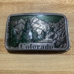 Vtg Colorado Belt Buckle Indiana Metal Craft Enameled Mountains Trees 1978 W96