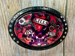 Ed Hardy Love Kills Slowly Signature Tattoo Skull with Rhinestones Belt Buckle