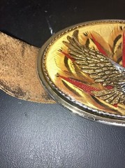 Vintage Belt Buckle Eagle Feathers Gold Resin with belt size 32