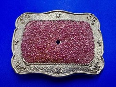 Rectangular Red Pink Bead Covered Belt Buckle Center Hole For Craft Or Project