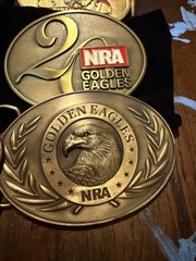 NRA Golden Eagles Metal Western Belt Buckle Lot, Gold/Silver Oval Logo Designs