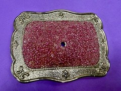 Rectangular Red Pink Bead Covered Belt Buckle Center Hole For Craft Or Project