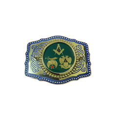 Western Rodeo Blue Cowboy Freemason Masonic Belt Buckle Gold Hebillas Vaqueras
