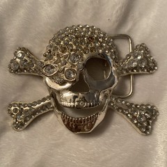 Skull Belt Buckle Lot (2) Silver Bling Rhinestone Punk Horror Gothic Pirate