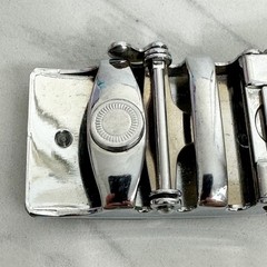 Black Silver Tone Diagonal Stripe Ratchet Belt Buckle