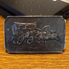 Vintage VTG 1974 Stagecoach Covered Wagon Wyoming Arts Belt Buckle