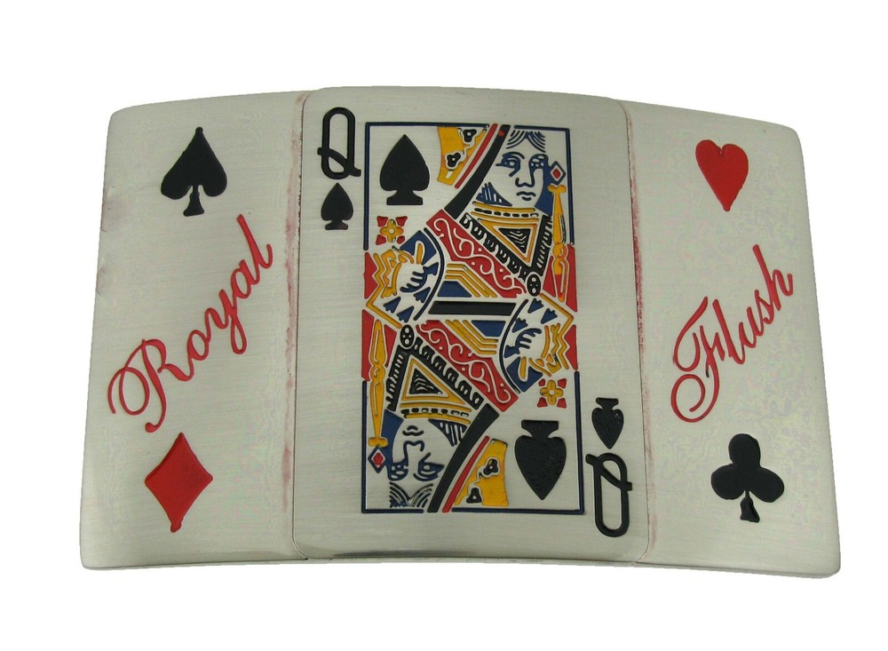 Royal Flush Straight Winner Queen Spade Casino Gambler Belt Buckle Western Rodeo