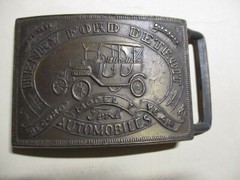 Vintage Solid Brass Belt Buckle- Henry Ford Detroit Model T Record Year EUC