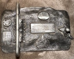 Siskiyou Buckle Company 1986 Steam Engine Train Belt Buckle Silver tone Vtg 3×2”