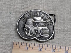 vintage 1970s belt buckle HIPPIE camper DO IT IN A VAN vw bus CAMPER western