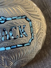 Wil Aren Originals Belt Buckle Mixed Metals Inlaid Turquoise Chips Yukon Jack