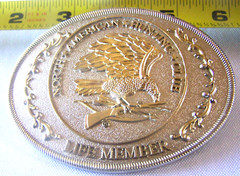 Belt Buckle North American Hunting Club Life Member w/Eagle & Rifle Silver Metal