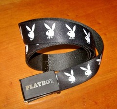 Playboy Bunny Belt w Buckle Bottle Opener Playboy Cloth Adjust Revisible Belt