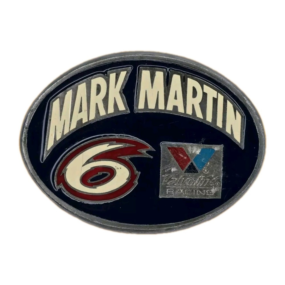 Vintage 90s Nascar Mark Martin Special Edition Valvoline Pewter Belt Buckle