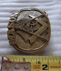 MASON MASONIC SQUARE COMPASS BLUE LODGE G BRASS COLOR FINISH BELT BUCKLE 1985