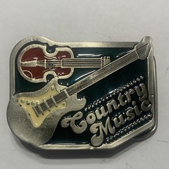 Country Music Guitar Western Metal Enamel Belt Buckle Silver Black Red White