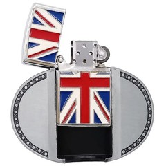 UK Flag Refillable Flip Top Lighter in a Belt Buckle Combo United Kingdom Union