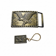 Brass American Eagle Belt Buckle And Keychain Combo Set Patriotic USA