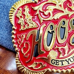Western belt buckle 3.5 X 4 inches gold red for 2&Prime; belt zinc alloy bling