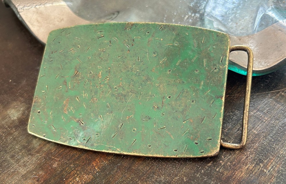 Vintage Turquoise Brass Belt Buckle Patina Engraved Western Cowgirl Style