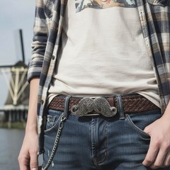 NEW Men Silver Metal Fashion Belt Buckle Big Mustache Shape Handlebar Jeans Pant