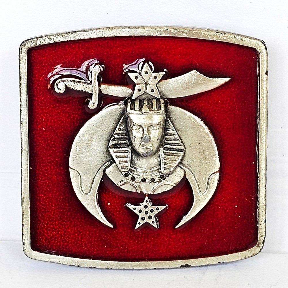 1984 Bergamot Brass Works Shriners Masonic Belt Buckle Red Enamel X-147 Vintage