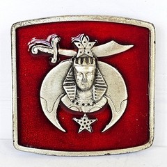 1984 Bergamot Brass Works Shriners Masonic Belt Buckle Red Enamel X-147 Vintage