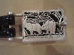 KIESELSTEIN-CORD ELEPHANT BELT BUCKLE WITH BLACK ALLIGATOR BELT SIZE 4