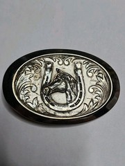 Vintage Horse Equestrian Horseshoe Belt Buckle Cowboy Lucky Horseshoe Distressed
