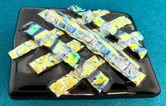 Dichroic Fused Glass Belt Buckle Handmade Black Iridescent 3” x 2.5”