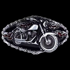 Western-Style Biker Buckle Motorcycle & Chain Design